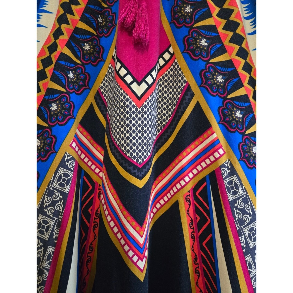 Stunning, Boho, Tribal Print, Rayon, Maxi Skirt in Black, Pink & Blue, Sz Med - Picture 2 of 6